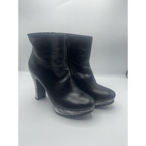 John Fluevog Black Leather Snakeskin Heel Boots Sz 9